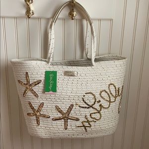 LILLY PULITZER NWT White & Gold Voyager Tote Bag